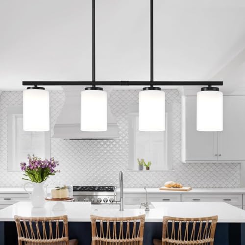 Modern Milk Glass Kitchen Island Lights - 4-Light Linear Pendant