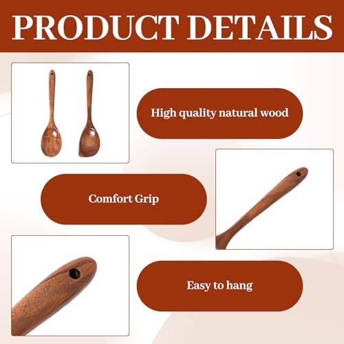 2PCS Wooden Spoons for Cooking,Heat Resistant Wooden Cooking Utensils,Large Wooden Spoon,for CookingNon Stick Kitchen Utensil,Natural Wood Corner Spoon Round Spoon,for Cookie Non Stick Kitchen Utensil - Image 3