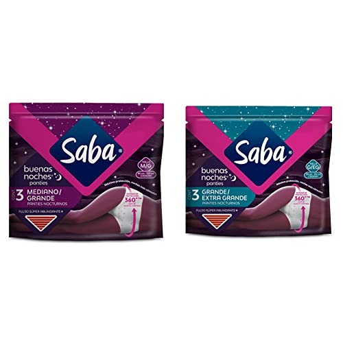 Saba Saba Buenas Noches Panties, Panties Femeninas Nocturnas, Flujo Súper Abundante, Talla M/g, 3 Piezas, color, 3 count, pack of/paquete de + Buenas Noches...
