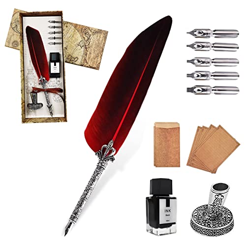 AOMAYLL Stylo Dip à Plume Set,Rétro Plume d'Oie Stylo de Calligraphi - avec 5 Plumes de Rechange, pour Signatures,Dessin,Ecriture,Décoration et Cadeau