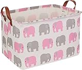 NTAOHAMPER Rectangular Pink Elephant Basket,Baby Girl Storage Bin,Collapsible Kids Toys Storage Box with Handles for Bedroom,Gift Basket,Nursery Bin(Pink Elephant)
