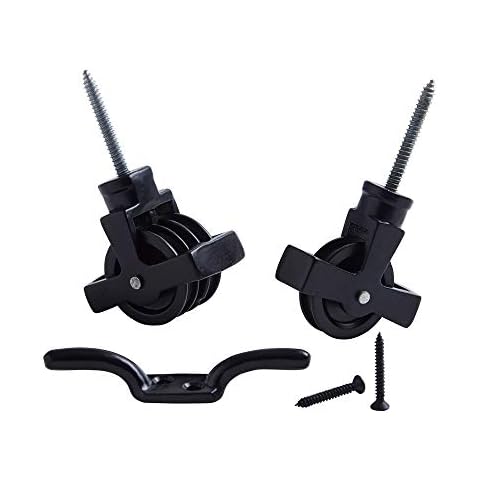 Thatch&Stone Black Single & Double Pulleys, Cleat Hook, 2 x Short & 2 x Long Threaded Screws Cover