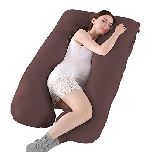 Angel Mommy Premium Pregnancy Pillow - U Shaped Pillow/Body Pillow/Lumbar Pillow/Maternity Pillow with 100% Cotton Zippered Cover for Pregnant Women - Brown