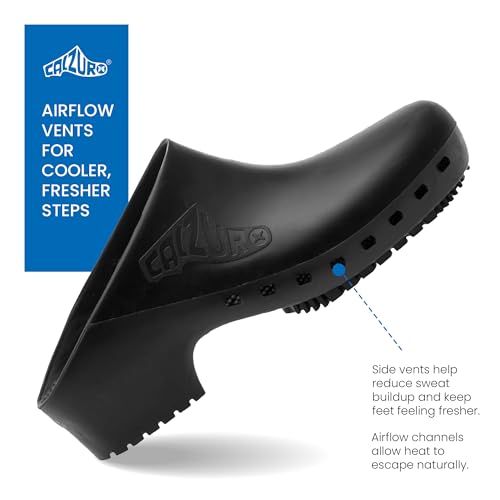 Image of CALZURO Classic Work Clogs Without Holes - Unisex Nursing Clogs - Non Slip Shoes - Autoclavable Rubber Kitchen Shoes for Women and Men -