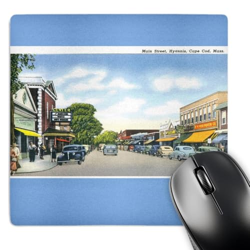 3dRose Main Street, Hyannis, Cape Cod Street Scene with Antique Cars - Mouse Pad, 8 by 8 inches (mp_170226_1)