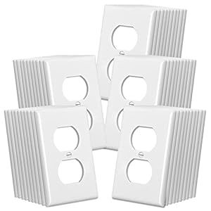 CML Duplex Outlet Covers, 50 Pack Electrical Outlet Wall Plate, 1-Gang Switch Plates, Dual Receptacle Faceplate, Standard Size 2.76’’ x 4.5’’, Impact Resistant, UL Listed, White, Contractor Pack
