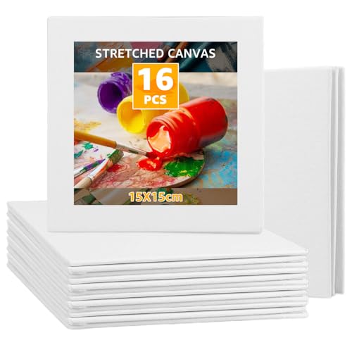 APACALI 16 Stück Leinwand 15x15CM, Kleine Leinwand zum Bemalen, Mini Leinwände Klein, Weiße Leinwande auf Keilrahmen für Kunst & Handwerk APACALI 16 Stück Leinwand 15x15CM, Kleine Leinwand zum Bemalen, Mini Leinwände Klein, Weiße Leinwande auf Keilrahmen für Kunst & Handwerk