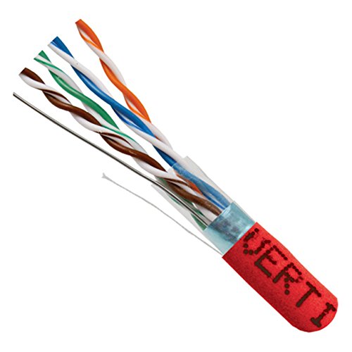Vertical Cable Cat5E, 350 Mhz, Shielded, 24Awg, Solid Bare Copper, 1000Ft, Bulk Ethernet Cable, Red #TOP1