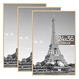 upsimples 24x36 Poster Frame Natural 3 Pack, Scratch-Proof Picture Frames 24 x 36 for Photo Gallery - Slide-In Strips, Horizontal or Vertical Wall Mounting