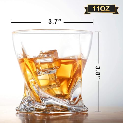 Image of Crystal European Twist Whisky Glass Stylish Old Fashion Rocks Tumblers Lead-Free Glassware for Scotch Bourbon Cognac Brandy Cocktail Old Fashioned Cocktail Tumblers 300 Ml (Set of 2)