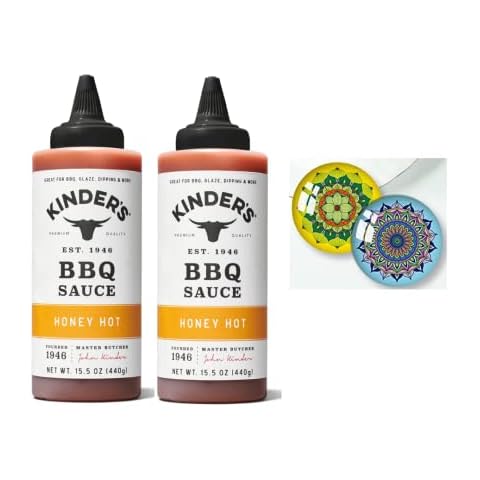 Kinder's Dipping Sauce - HONEY HOT - 2 pack, 15.5 oz each. BONUS: Includes one colorful mandala fridge magnet! Cover