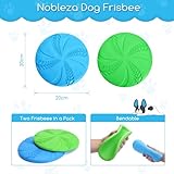 Nobleza Hundefrisbee, 2 Stück 20cm Hundefrisbee aus Natürlichem Kautschuk, Hundespielzeug Frisbee für Land und Wasser (Blau + Grün)