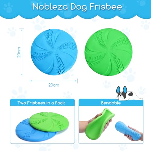 Nobleza Hundefrisbee, 2 Stück 20cm Hundefrisbee aus Natürlichem Kautschuk, Hundespielzeug Frisbee für Land und Wasser (Blau + Grün)