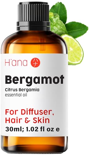 H'ana Bergamot Essential Oil (1 Fl Oz) Bergamot Oil for Diffuser, Hair, Shampoo, Skin and Aromatherapy with a Fresh, Citrusy Scent - Vibrant, Refreshing and Uplifting