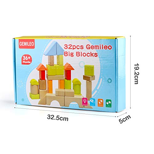 Gemileo Wooden Building Blocks Set For Toddlers Wood Large Construction Stacking Toddler Blocks 32 Pieces Educational Learning Toys Games For 3+ Year Kids Boys Girls Gifts #TOP6