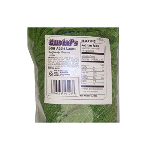 Gustaf's Sour Green Apple Licorice Laces - 2 Lb. Bag #TOP3