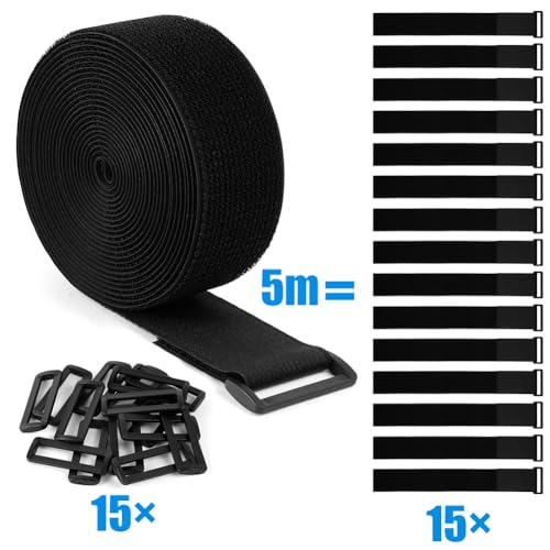 Miniatura 7 de Ainiv Bridas Reutilizables De 5m Con 15 Hebillas, 1 Rollo Bridas Para Cables, Sujeta Cables Correas Corte Libre, Gancho Y Bucle Organizador Cables Multiusos Para Oficina, Hogar 5m X 5cm, Negro