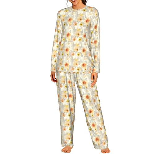 Pyjama floral jaune clair pour femme ensemble manches longues