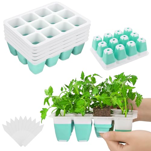 Seed Starter Tray, Reusable Seed Starter Kit, Silicone Seedling Starter Trays for Starting Plant Seeds, Seed Starting Trays with Flexible pop-Out Cells, Indoor Plant Germination Trays (Blue-6pcs)