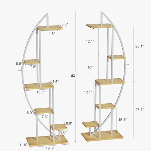 Image of BACEKOLL Plant Stand Indoor with Grow Lights, 6 Tiered Tall Plant Shelf, 63 inch Metal Plant Stand for Indoor Plants Multiple, Half-Moon Plant Rack Display Shelf, 2 Pcs Plant Holder for Living Room, White