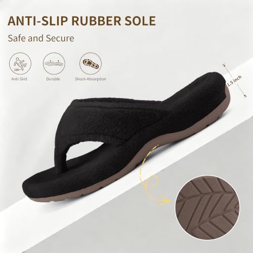 Image of BCSTUDIO Women's Orthopedic Flip Flop Fuzzy Slippers with Arch Support | Plantar Fasciitis Spa Thong Orthotic Slippers for Women, Open Toe, Non-slip Sole, Machine Washable, Indoor Outdoor