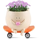 Smiley Face Planters Pots - Cute Skateboard Flower Pots Head with Drainage Hole, Funny Resin Plant Pots for Succulent Cactus String of Pearls Indoor Outdoor Live Plants, Gift for Mother Christmas