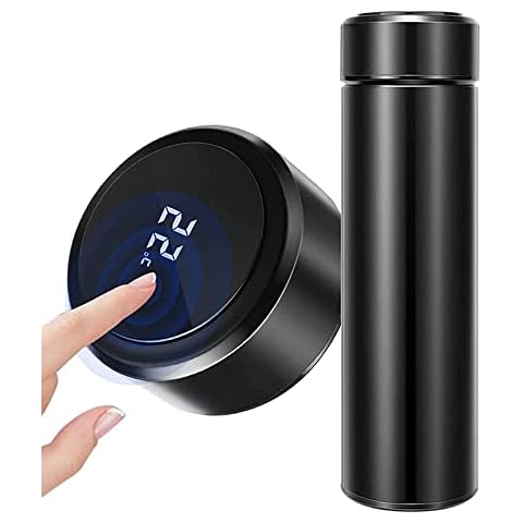 Fauge Coffee Cups Travel Mugs, 500Ml Water Bottle Vacuum Insulating Cup, LED Touchscreen Temperature Gauge(Black) Cover