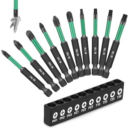 EFUTURETIME 10 x Bitsatz Lang Magnetisch 70mm Bitset, 1/4 Sechskantschaft Schlagschrauber Bits, Phosphid Schwarz Torx Bit Set für Akkuschrauber