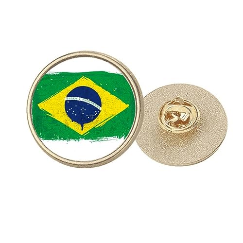 Broche ronde en métal doré Brésil motif drapeau taille M pour vêtement