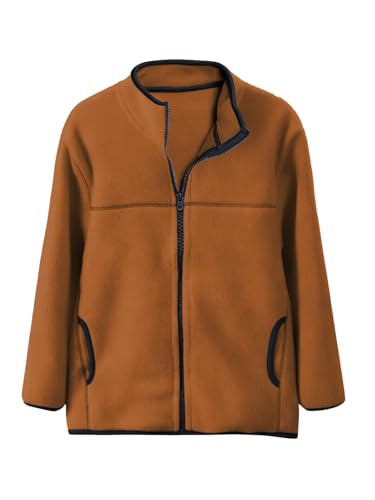 JFAN Chaqueta de Forro Polar Niño con Cremallera y Cuello Levantado Cálida Unisex Ropa de Abrigo para Niño 8-12 Años(marrón,11-12 años)