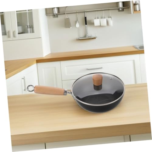 Wok de hierro fundido con tapa y mango de madera miniatura 6