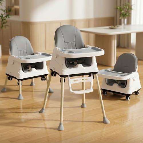 Image of StarAndDaisy High Chair for Baby /Baby Feeding Chair for 0 to 5 Years with 4 in-1 Multifunctions /High Chair with Height Adjustable,Wheels, Detachable Tray & 3-Point Safety Belt. (Grey)