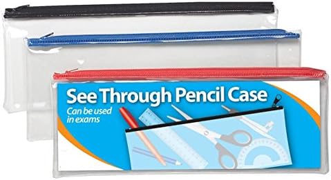 Range Wholesale Clear Exam Pencil Case - Coloured Zips Long 33x13cm Ideal for Office/Back to School