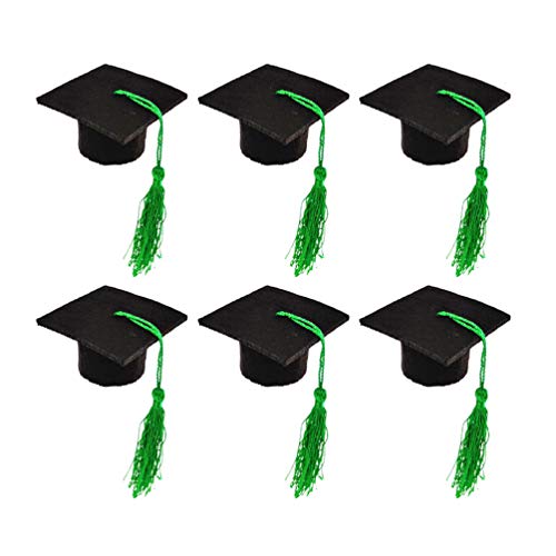 6pcs Mini Graduation Caps with Tassel Doctoral Hat Shaped Wine Bottle Covers Grad Cap Decoration Ornaments for Graduation Party Favors Gifts (Green Tassel)