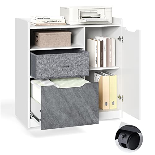 HOMOOI Caisson de Bureau Mobile avec 3 Tiroirs Classeur à Dossiers Compartiments Ouverts Tiroirs en Tissu Placard de Rangement avec roulettes pour Bureau Maison Blanc 79 * 40 * 81cm H04E4081A Cover