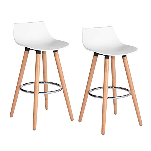 FURNITURE-R France Lot de 2 tabourets de Bar en Bois de chêne Massif et Plastique PP Blanc Cover