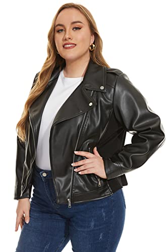 Fahsyee Women's Faux Leather Jackets, Zip Up Motorcycle Short PU Moto Biker Outwear Fitted Plus Size Coat4