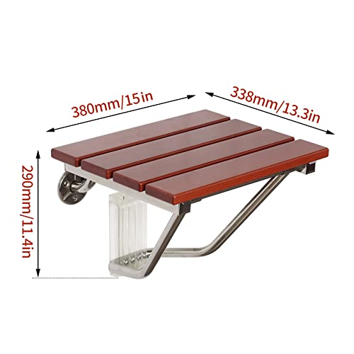 Lesolar Folding Shower Seat Home Care Wall Mounted Teak Wood Stainless Steel Folding Shower Bench 15'' 330Lbs Capacity Bathroom Stool Shower Chair For Indoor Shower For Seniors, Adults, Disabled #TOP1