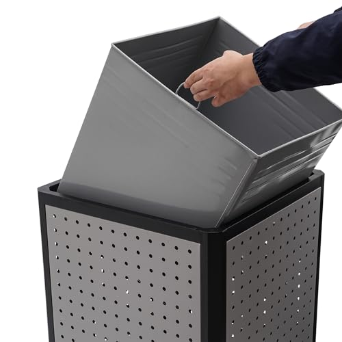 Heavy Duty 38 Gallon Outdoor Trash Can - Steel Garbage Bin with Lid, Side Opening Waste Container for Hotels, Offices, Restaurants, Durable Metal Enclosure, Weather-Resistant Design