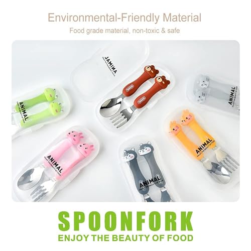 Image of Travel Spoon & Fork Set Children Portable Tableware Toddler Utensils Kids Spoon & Fork Set with Travel Case Pack of 1 - Random Design and Color
