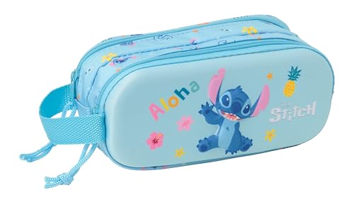 Stitch 3D - Estojo Duplo 3D, Estojo Infantil, Estojo para Meninos, Ideal para Crianças em Idade Escolar, Confortável e Versátil, Qualidade e Resistência, 21x6x8 cm