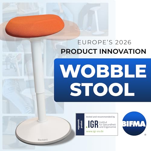 Image of Standing Desk Stool Chair, Height Adjustable Stool 21-31 inch for Office and Classroom, Swivel seat, Anti-Slip Bottom Ergonomic Wobble Stool with Rocking Motion, Orange