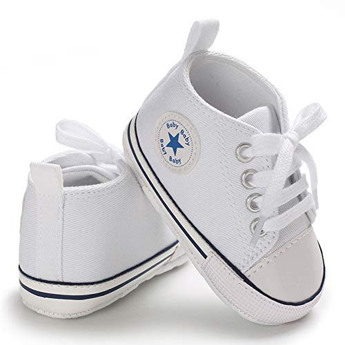 Baby Boys Girls Star High Top Sneaker Soft Anti-Slip Sole Newborn Infant First Walkers Canvas Denim Shoes (11Cm, A-White, 0_Months) #TOP2
