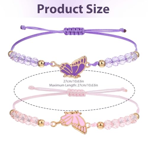 simarro 2pcs Matching Bracelets, Butterfly Friendship Bracelets Adjustable Strand Best Friends Bracelet, Handmade Charm Couples Jewelry Gifts for Women Couples Friend2