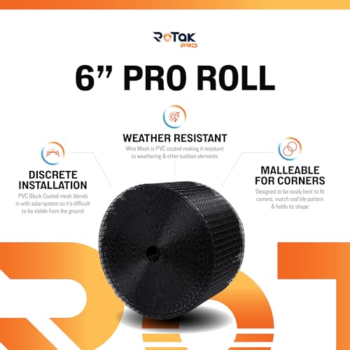 Rotak Critter Guard PRO - 6in x 100' Solar Panel Bird Prevention Roll Kit - Heavy Duty Galvanized Black PVC Coated ½ inch Wire Roll Mesh (6" x 100')