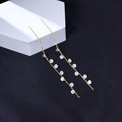 Sluynz 925 Sterling Silver Sparkling Cz Droplet Dangle Earrings For Women Teen Girls Elegant Long Threader Earrings (C-Gold) #TOP4