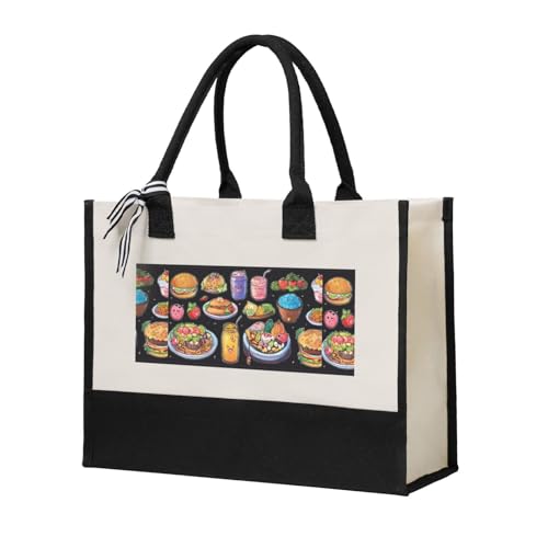 Sac fourre-tout en toile imprimé Healthy Food pour femme beige en taille unique