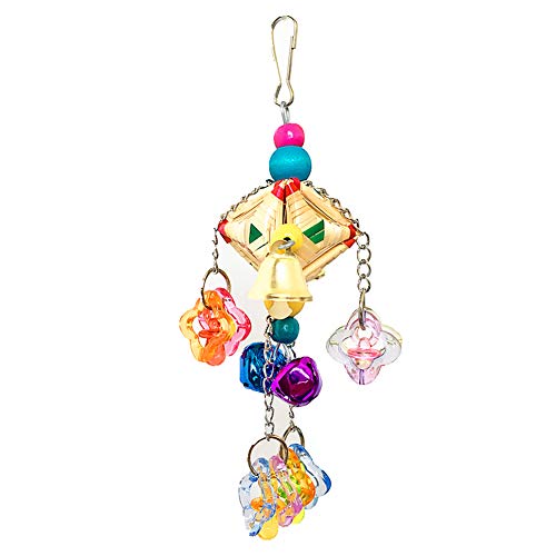 strimusimak Pet Birds Hanging Cage Decor Hanging Straw Woven Bell Beads Bite Play Chewing Toys for Parrots Supplies Random Color