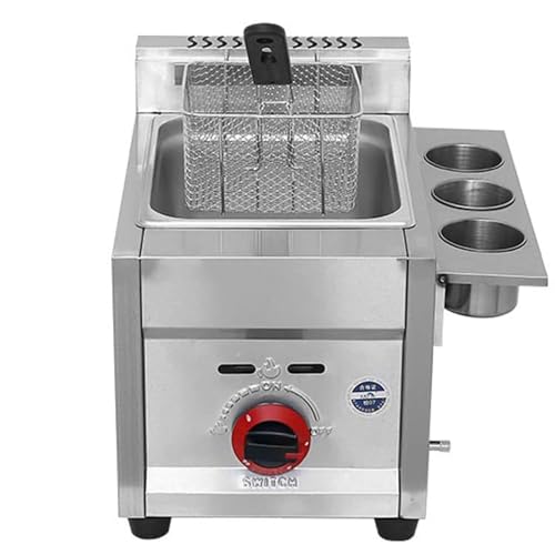 Gas-Fritteuse aus Edelstahl, kommerzielle LPG-Gas-Fritteuse – Aufsatz-Bratmaschine für Restaurant und Zuhause – inklusive Körben und Deckeln – leicht zu reinigen