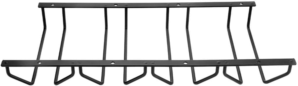 7-Inch Black Wine Glass Rack - Under Cabinet Stemware Wine Glass Holder Glasses Storage Hanger Metal Organizer for Bar Kitchen (4 Rows)